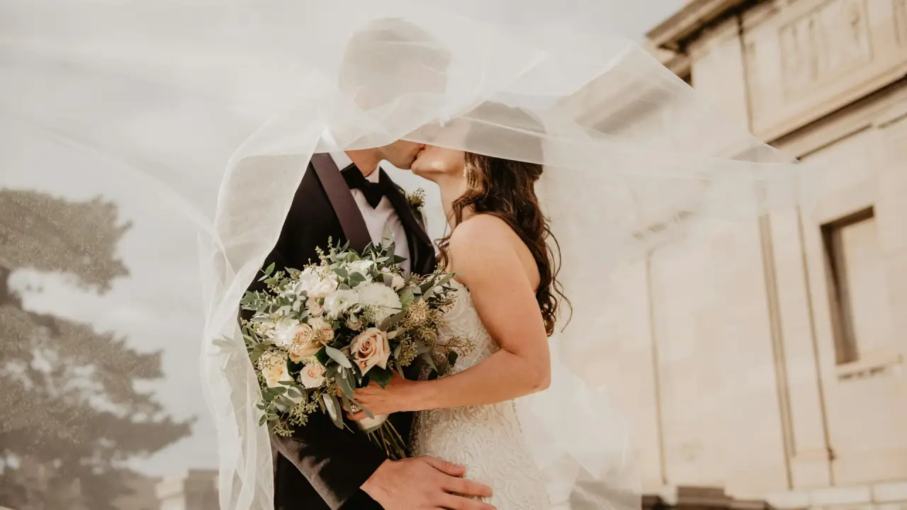Wedding couple smiling